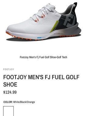 FootJoy White/Black/Orange FJ Fuel Athletic Golf Shoe 8.5